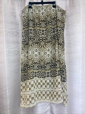 Tease Tan, Brown and Gold Animal Print and Chain Link Print Midi Skirt 1X